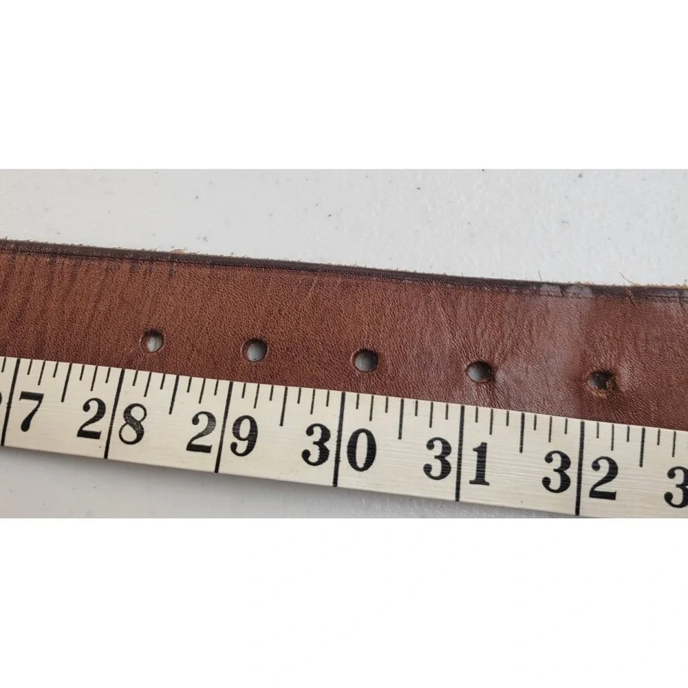 Mossimo Leather Belt Boho Western Woven Whipstitch Brass Buckle Brown 32 in